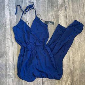 Lulus Learning to Fly Navy Blue Halter Jumpsuit size large